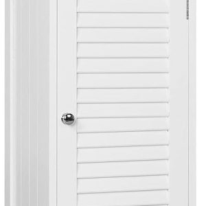 Bathroom Floor Storage , Freestanding Side Table Storage Organizer Unit with Drawer and Single Shutter Door, D11.8xW12.6xH34.3 Inches