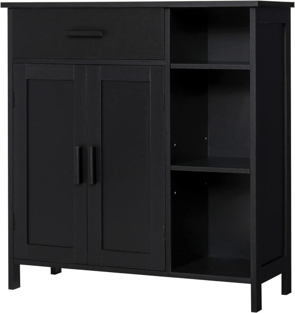 Bathroom , Coffee Bar  with Drawer, Storage  with Doors and Shelves, Freestanding Cupboard for Living Room, Black