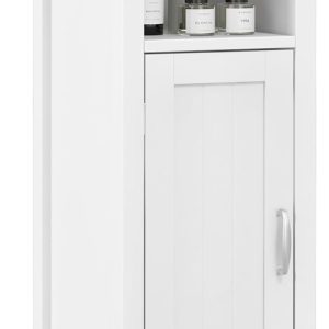 Bathroom Storage  - Corner Unit with Open Compartment, Adjustable Shelf, Anti-toppling Device, Freestanding Small Storage Organizer for Living Room, Floor  (White)