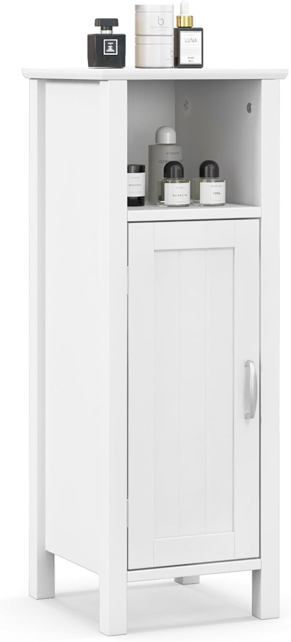 Bathroom Storage  - Corner Unit with Open Compartment, Adjustable Shelf, Anti-toppling Device, Freestanding Small Storage Organizer for Living Room, Floor  (White)
