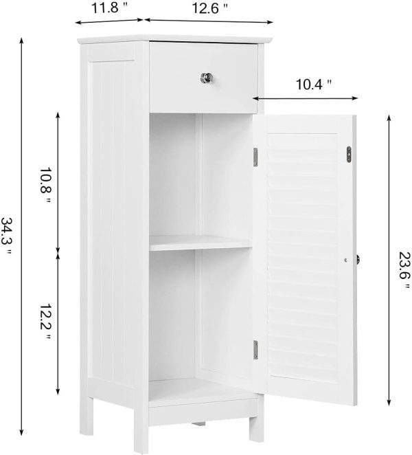 Bathroom Floor Storage , Freestanding Side Table Storage Organizer Unit with Drawer and Single Shutter Door, D11.8xW12.6xH34.3 Inches - Image 3