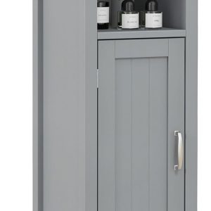 Bathroom Storage  - Corner Unit with Open Compartment, Adjustable Shelf, Anti-toppling Device, Freestanding Small Storage Organizer for Living Room, Floor  (Grey)