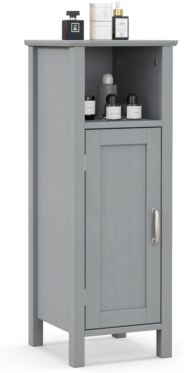 Bathroom Storage  - Corner Unit with Open Compartment, Adjustable Shelf, Anti-toppling Device, Freestanding Small Storage Organizer for Living Room, Floor  (Grey)