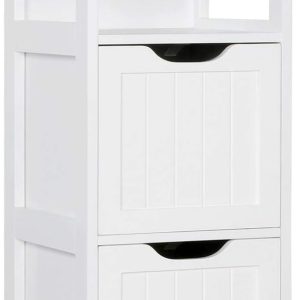 Bathroom Floor ,  Storage  with 2 Drawers, Multifunctional Side Organizer Rack Stand Table, White