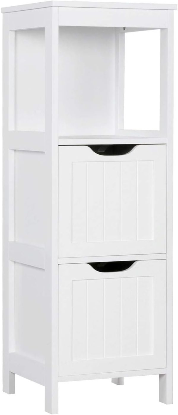 Bathroom Floor ,  Storage  with 2 Drawers, Multifunctional Side Organizer Rack Stand Table, White
