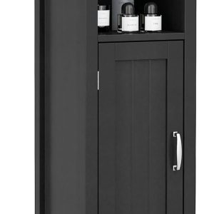 Bathroom Storage  - Corner Unit with Open Compartment, Adjustable Shelf, Anti-toppling Device, Freestanding Small Storage Organizer for Living Room, Floor  (Black)