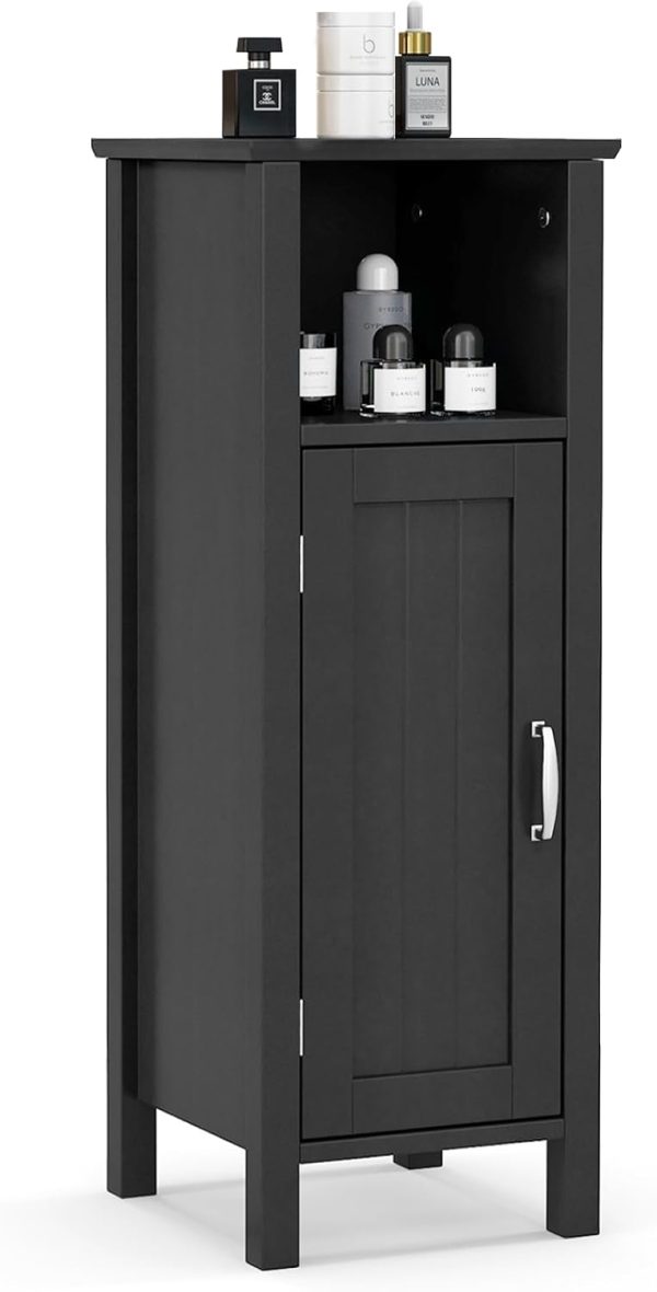 Bathroom Storage  - Corner Unit with Open Compartment, Adjustable Shelf, Anti-toppling Device, Freestanding Small Storage Organizer for Living Room, Floor  (Black)