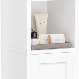Small Bathroom Storage Corner Floor  with Door and Shelves, Beside The Toilet  for Skinny,  Toilet Paper , Adjustable Shelf, White