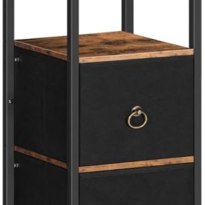 Bathroom Floor , Bathroom Storage Organizer Rack Stand, Multifunctional Corner Unit, 6-Tier Corner Shelf Stand with 3 Drawers, for Bathroom, Living Room, Rustic Brown and Black BF140CW01