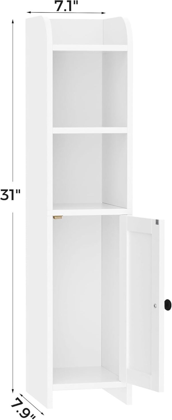Small Bathroom Storage Corner Floor  with Door and Shelves, Beside The Toilet  for Skinny,  Toilet Paper , Adjustable Shelf, White - Image 3