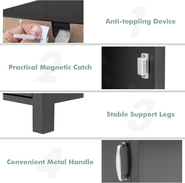 Bathroom Storage  - Corner Unit with Open Compartment, Adjustable Shelf, Anti-toppling Device, Freestanding Small Storage Organizer for Living Room, Floor  (Black) - Image 6