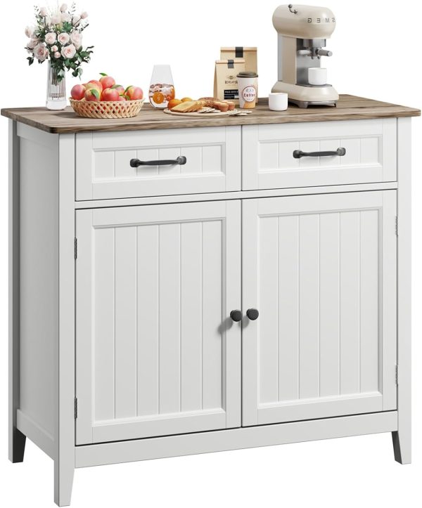 Kitchen Sideboard Buffet , 32''H Large Kitchen Storage Island and Adjustable Shelf, Modern Coffee Bar for Kitchen, Dining Room, Bathroom, Entryway, Grey - Image 7
