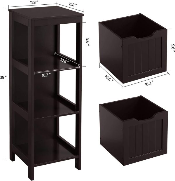 Bathroom Floor ,  Storage  with 2 Drawers and 1 Shelf, Multifunctional Side Organizer Rack Stand Table, D11.8xW11.8xH35 Inches - Image 3