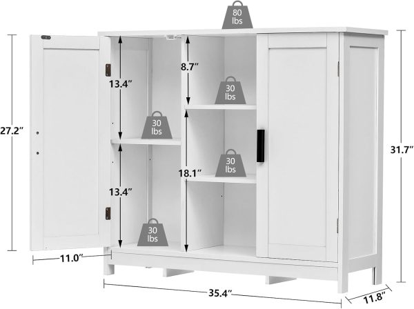 Storage  with 2 Doors and 4 Storage Shelves, Credenza Buffet , Bathroom  for Living Room, Entryway, Home Office, White - Image 3