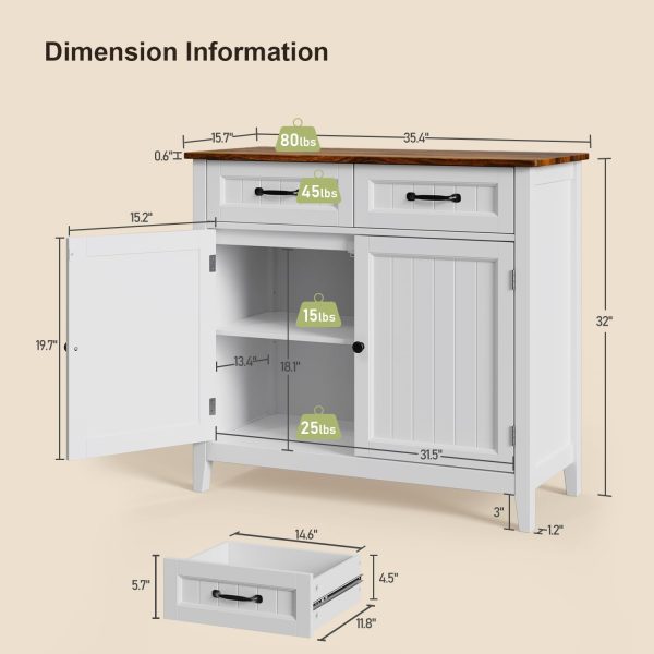 Kitchen Sideboard Buffet , 32'' H Large Kitchen Storage Island and Adjustable Shelf, Modern Coffee Bar for Kitchen, Dining Room, Bathroom, Entryway, - Image 2