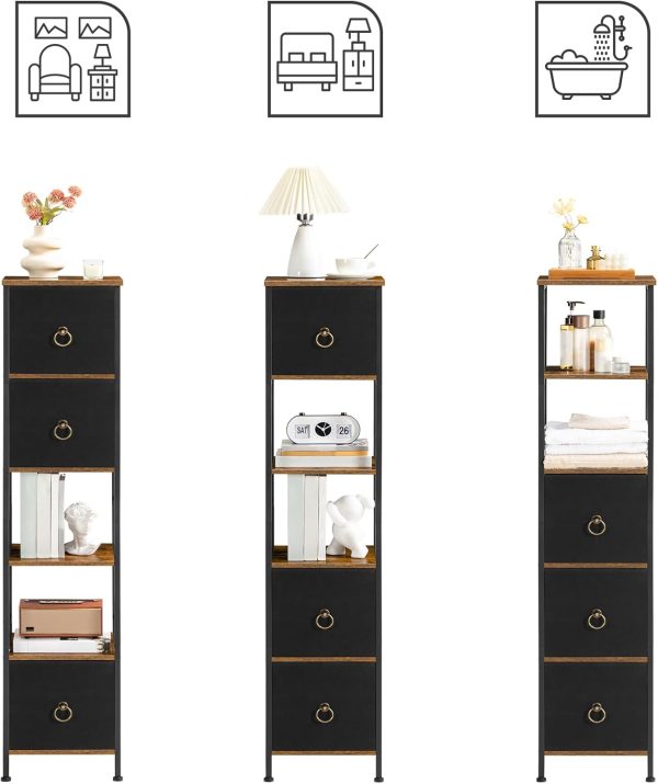 Bathroom Floor , Bathroom Storage Organizer Rack Stand, Multifunctional Corner Unit, 6-Tier Corner Shelf Stand with 3 Drawers, for Bathroom, Living Room, Rustic Brown and Black BF140CW01 - Image 4
