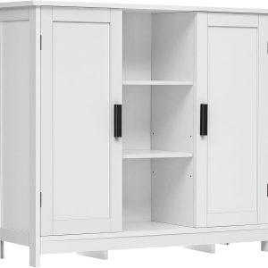 Storage  with 2 Doors and 4 Storage Shelves, Credenza Buffet , Bathroom  for Living Room, Entryway, Home Office, White