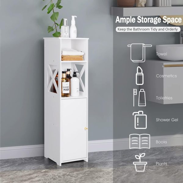 White Bathroom Floor ,Storage  with Doors and Shelves,Free Standing Tall Slim Side Organizer,Home Furniture Unit,Waterproof Kitchen Storage Rack,White Pantry ,24 x 22 x 82 cm. - Image 4