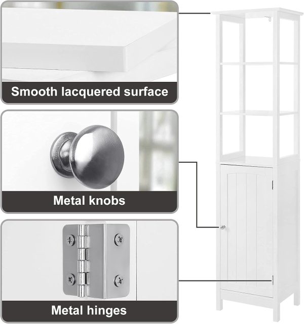 Floor , Multifunctional Bathroom Storage  with 3-Tier Shelf, Free-Standing Linen Tower,  Cupboard, White UBBC63WT - Image 7