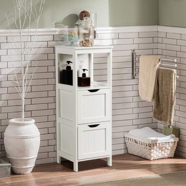Bathroom Floor ,  Storage  with 2 Drawers, Multifunctional Side Organizer Rack Stand Table, White - Image 2