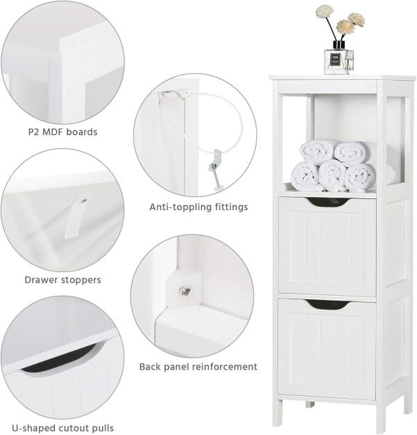 Bathroom Floor ,  Storage  with 2 Drawers, Multifunctional Side Organizer Rack Stand Table, White - Image 4