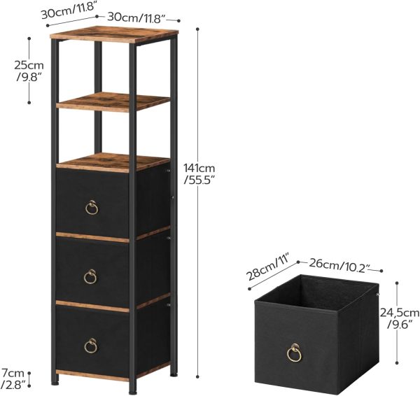 Bathroom Floor , Bathroom Storage Organizer Rack Stand, Multifunctional Corner Unit, 6-Tier Corner Shelf Stand with 3 Drawers, for Bathroom, Living Room, Rustic Brown and Black BF140CW01 - Image 3