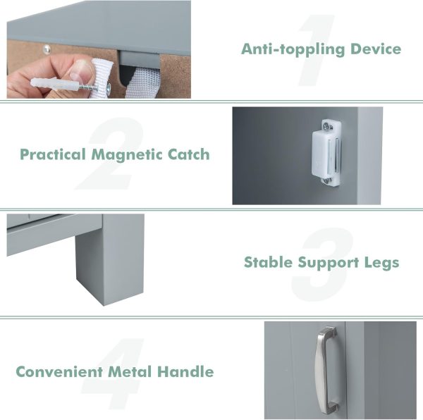 Bathroom Storage  - Corner Unit with Open Compartment, Adjustable Shelf, Anti-toppling Device, Freestanding Small Storage Organizer for Living Room, Floor  (Grey) - Image 6