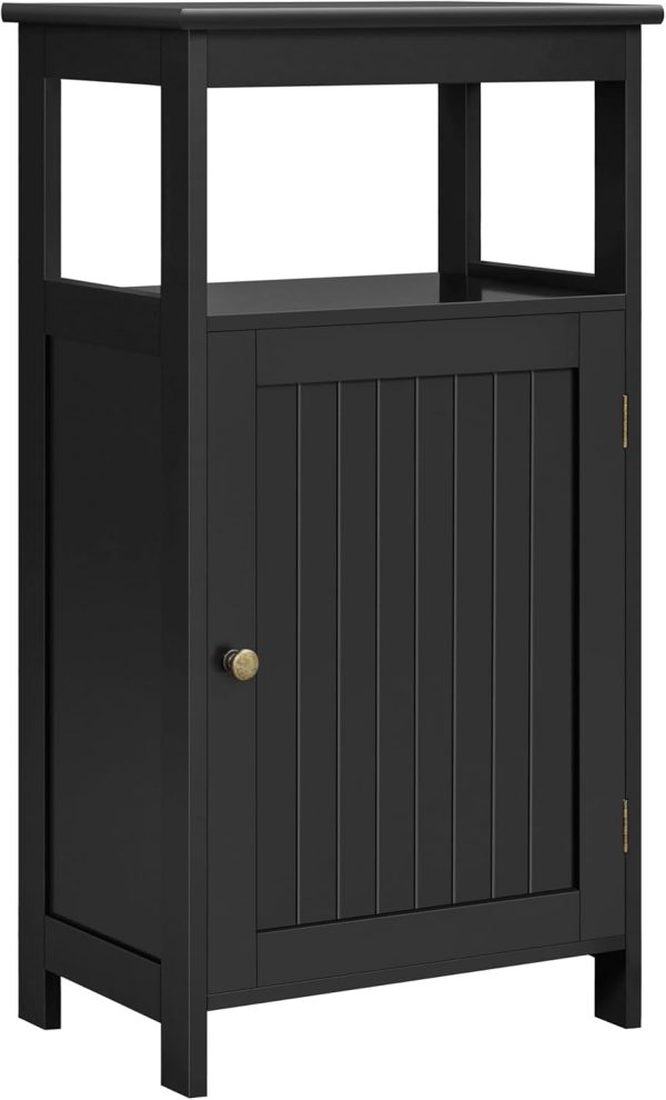 4-Tier Bathroom Floor Storage , Bathroom Free Standing Storage Organizer with Single Door and Adjustable Shelf,  Side  for Living Room, Bathroom, Kitchen, Hallway, Black