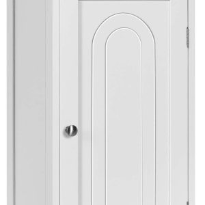 Bathroom Floor ,  Side Storage Organizer, Free-Standing Single Door Floor Storage  with Large Drawer & 2 Adjustable Shelves for Living Room Kitchen (White)