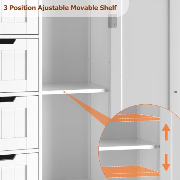 Bathroom Storage , Small Kitchen Pantry Storage  with Drawers, Pantry  Storage Cupboard with Adjustable Shelf for Bathroom, Living Room, Dining Room, White - Image 7