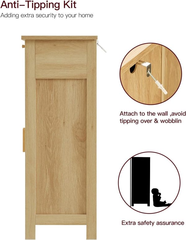 Storage  with  Doors, Sideboard Buffet  with Drawer & Adjustable Shelves, Floor Bathroom  for Living Room, Entryway, Natural - Image 7