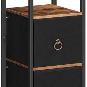 Bathroom Floor , Bathroom Storage Organizer Rack Stand, Multifunctional Corner Unit, 4-Tier Corner Shelf Stand with 2 Drawers, for Bathroom, Living Room, Rustic Brown and Black BF87CW01