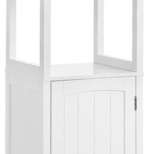 Floor , Multifunctional Bathroom Storage  with 3-Tier Shelf, Free-Standing Linen Tower,  Cupboard, White UBBC63WT
