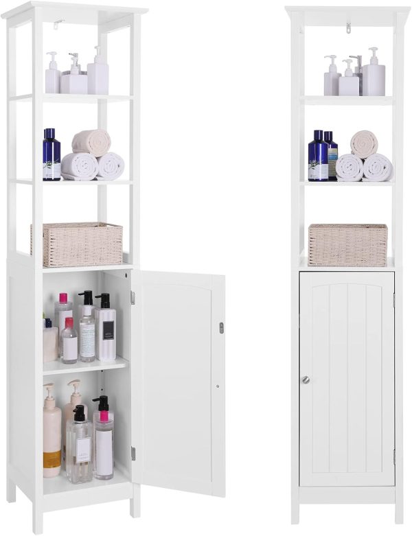 Floor , Multifunctional Bathroom Storage  with 3-Tier Shelf, Free-Standing Linen Tower,  Cupboard, White UBBC63WT - Image 6