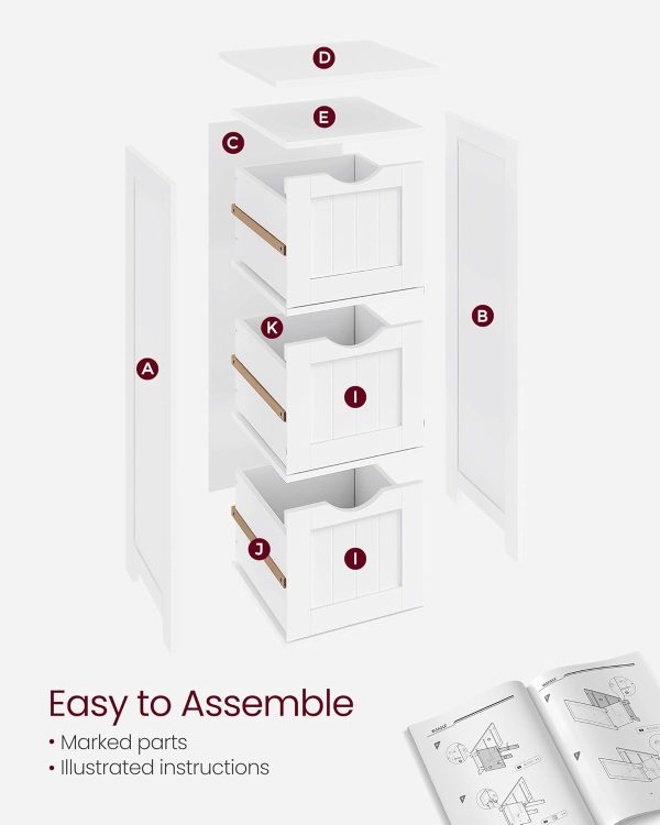 Bathroom Floor , Free-Standing Storage  with 3 Drawers, 11.8 x 12.6 x 31.9 Inches, for Bathroom, Living Room, Kitchen, Modern Style, Matte White UBBC50WT - Image 6