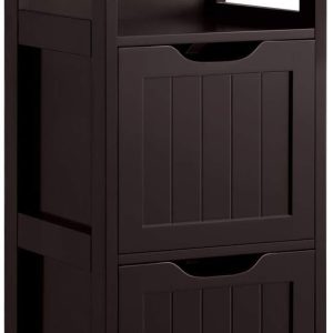 Bathroom Floor ,  Storage  with 2 Drawers and 1 Shelf, Multifunctional Side Organizer Rack Stand Table, D11.8xW11.8xH35 Inches