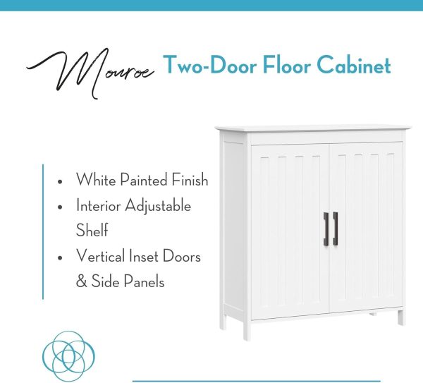Two-Door Floor Storage  - Bathroom Storage  with Adjustable Shelves - Soft-Close  Doors White Finish with Matte Black Handles - Image 5