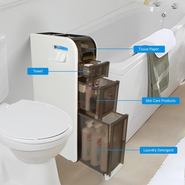 3-Tier Bathroom Floor ,  Bathroom Storage , Mobile and No Installation Required, Perfect for Small Space Laundry Rooms, Toilet Areas, and Living Room Gaps - Image 4