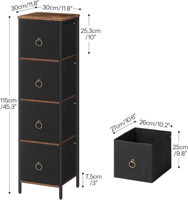 Bathroom Storage , Corner Bathroom Storage Floor , Fabric Storage Organizer, 4 Drawers FreeStanding  for Bathroom/Hallway/Living Room, Rustic Brown and Black BF114CW01 - Image 3