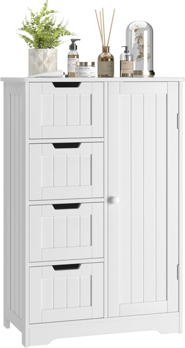 Bathroom Storage , Small Kitchen Pantry Storage  with Drawers, Pantry  Storage Cupboard with Adjustable Shelf for Bathroom, Living Room, Dining Room, White - Image 8