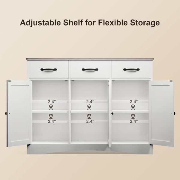 Buffet  with 3 Drawers, Buffet Storage  with Barn Doors, Wood Coffee Bar  with Adjustable Shelf, Modern Sideboard for Kitchen, Dining Room, Living Room, Grey - Image 8