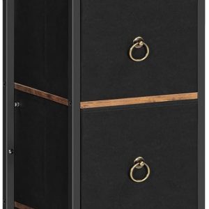 Bathroom Storage , Corner Bathroom Storage Floor , Fabric Storage Organizer, 4 Drawers FreeStanding  for Bathroom/Hallway/Living Room, Rustic Brown and Black BF114CW01