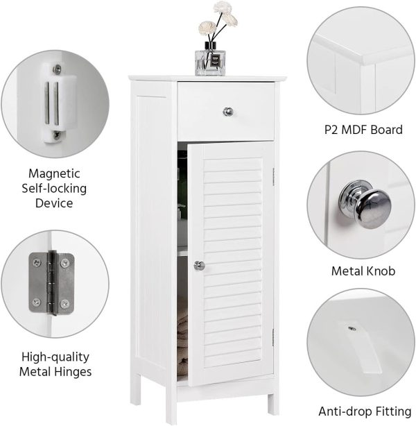 Bathroom Floor Storage , Freestanding Side Table Storage Organizer Unit with Drawer and Single Shutter Door, D11.8xW12.6xH34.3 Inches - Image 6