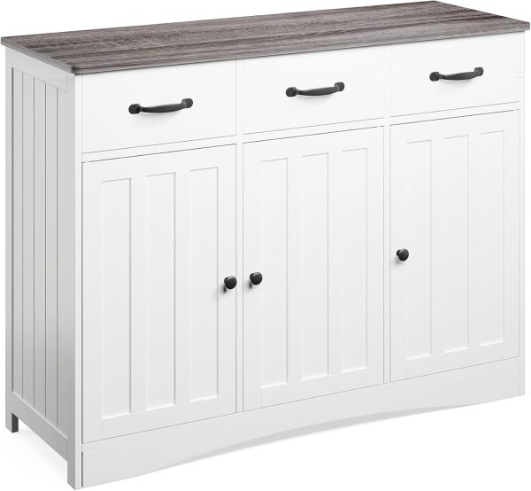 Buffet  with 3 Drawers, Buffet Storage  with Barn Doors, Wood Coffee Bar  with Adjustable Shelf, Modern Sideboard for Kitchen, Dining Room, Living Room, Grey - Image 9