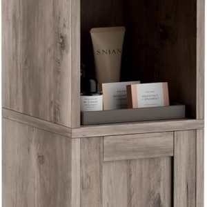 Small Bathroom Storage Corner Floor  with Door and Shelves, Beside The Toilet  for Skinny,  Toilet Paper , Adjustable Shelf, Greige