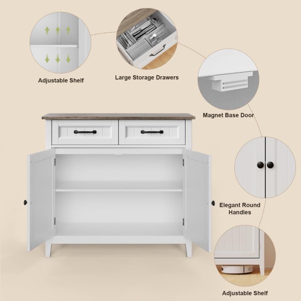 Kitchen Sideboard Buffet , 32''H Large Kitchen Storage Island and Adjustable Shelf, Modern Coffee Bar for Kitchen, Dining Room, Bathroom, Entryway, Grey - Image 4