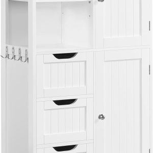 Bathroom Floor  42??, Freestanding Storage  with 3 Drawers, 2 Open Shelves and 2 Doors,  Storage Organizer with Adjustable Shelves for Bathroom, Living Room, Kitchen