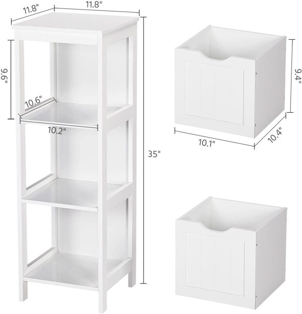 Bathroom Floor ,  Storage  with 2 Drawers, Multifunctional Side Organizer Rack Stand Table, White - Image 3