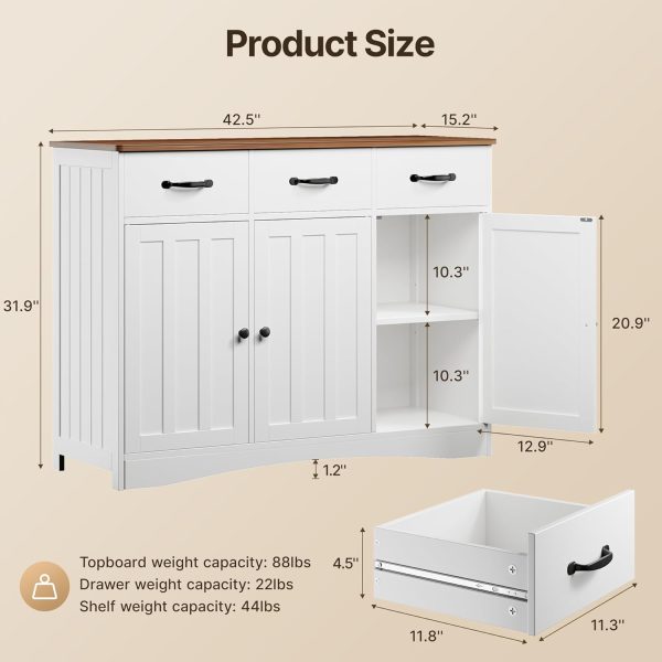 Buffet  with 3 Drawers, Buffet Storage  with Barn Doors, Wood Coffee Bar  with Adjustable Shelf, Modern Sideboard for Kitchen, Dining Room, Living Room, - Image 2
