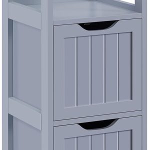 Storage  Floor  with 2 Drawers for Bathroom, Multifunctional Side Organizer Rack Stand Table, 35 in H, Grey